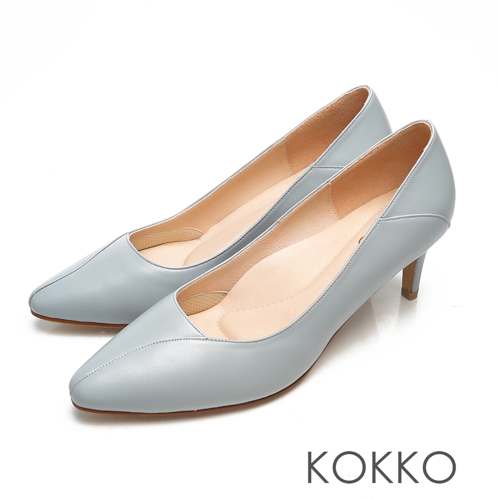 KOKKO經典尖頭簡約小羊皮透氣細跟鞋霾霧藍色