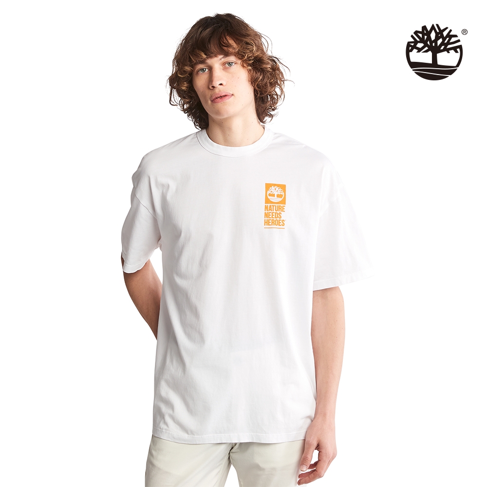 Timberland 男款白色Nature Needs Heroes有機棉背面圖案短袖T恤|A622D100