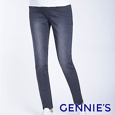 Gennies專櫃-親膚微彈刷白牛仔褲-灰(T4F06)