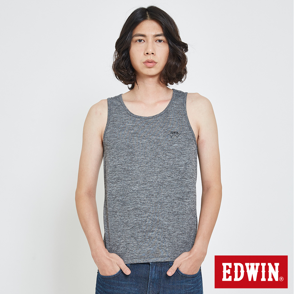 EDWIN 涼感圓領LOGO背心-男-黑灰