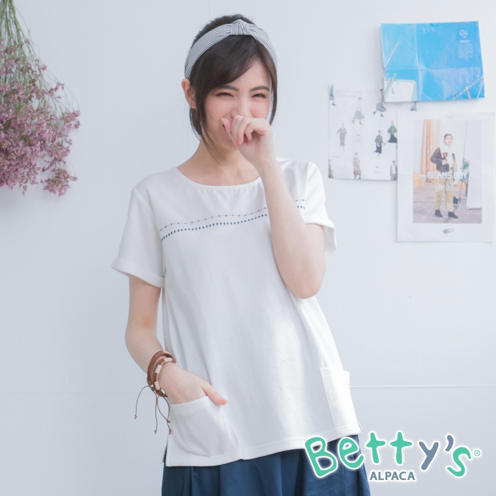 betty’s貝蒂思　純色圓領繡線上衣(白色)