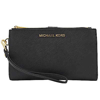 MICHAEL KORS JET SET 防刮牛皮對開式手掛中夾(黑)