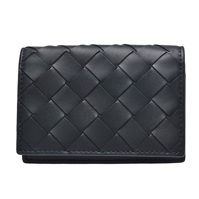 BOTTEGA VENETA 經典編織牛皮掀蓋卡片夾(黑色)