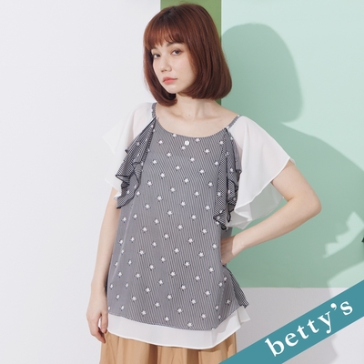 betty’s貝蒂思 假兩件星星條紋雪紡上衣(黑色)