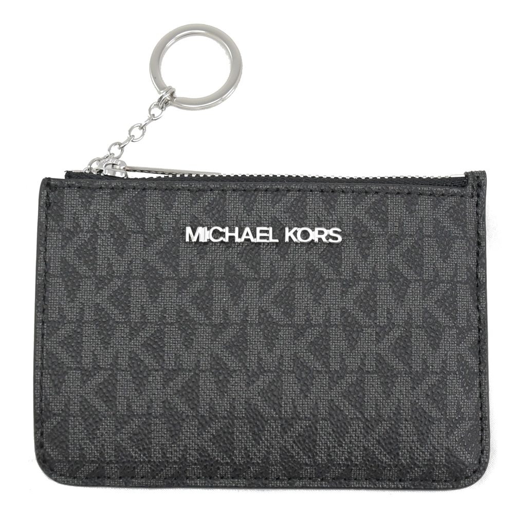 MICHAEL KORS Jet Set 拉鍊鑰匙扣卡夾零錢包(黑灰)