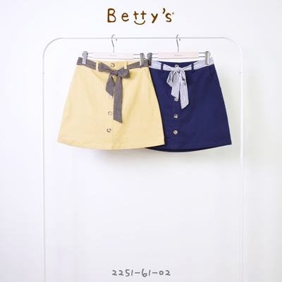 betty’s專櫃款　條紋腰綁帶排釦短裙(卡其色)