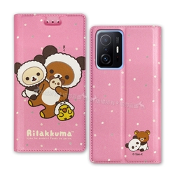 日本授權正版 拉拉熊 小米 Xiaomi 11T / 11T Pro 共用 金沙彩繪磁力皮套(熊貓粉)