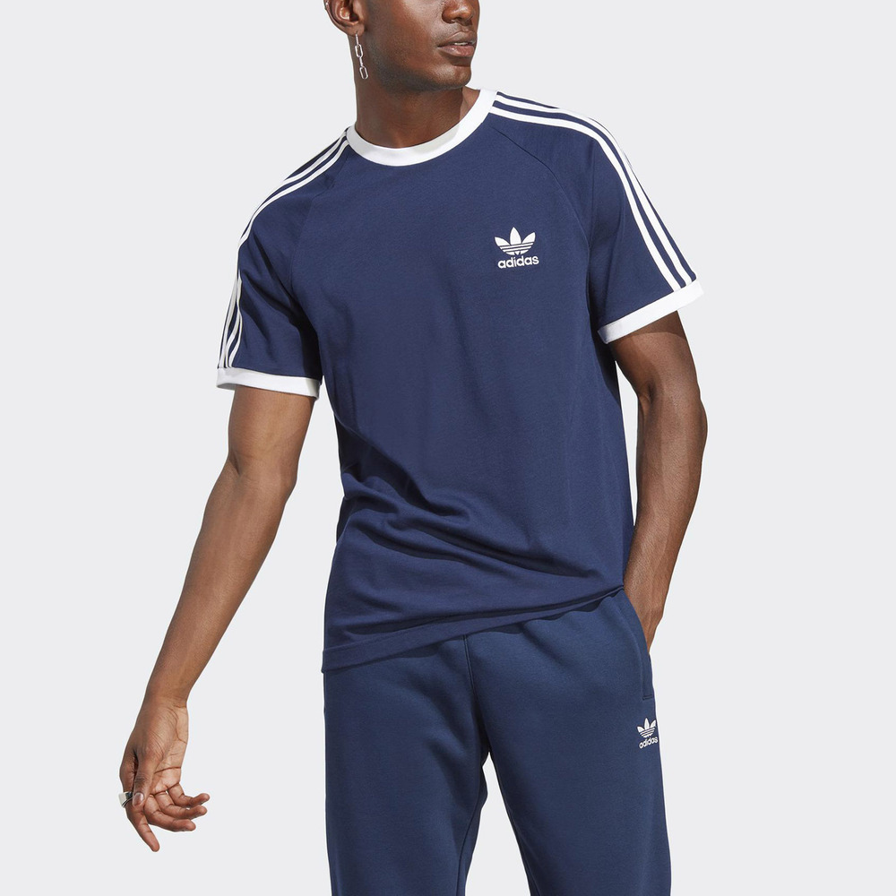 Adidas 3-Stripes Tee IA4850 男 短袖上衣 T恤 亞洲版 復古 休閒 修身 撞色 深藍 白