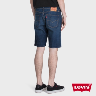 Levis 男款 505寬鬆直筒牛仔短褲 深藍微刷白 彈性布料