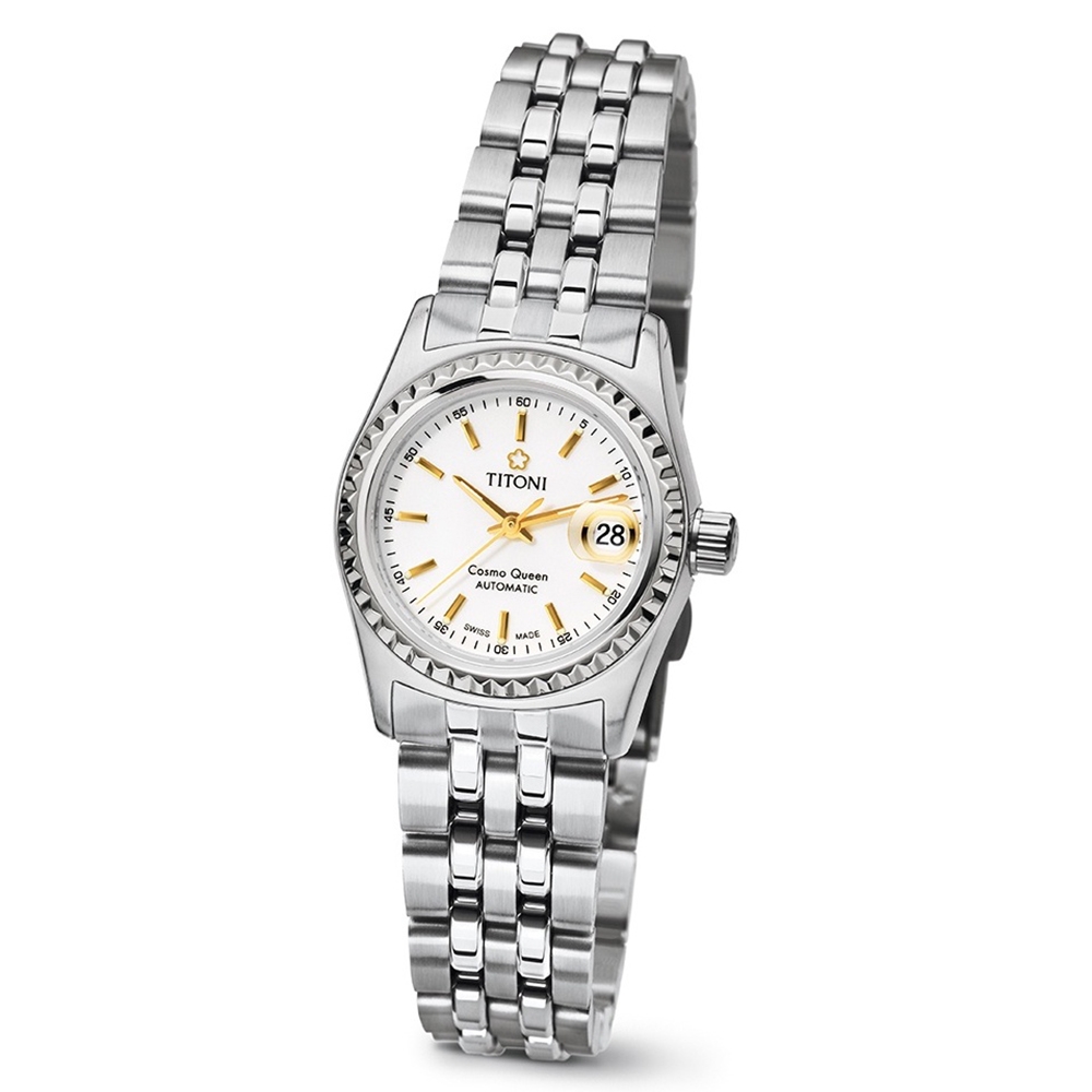 TITONI 梅花錶 官方授權 宇宙系列 時尚不鏽鋼機械腕錶-女錶-(728 S-310Y)26.5mm