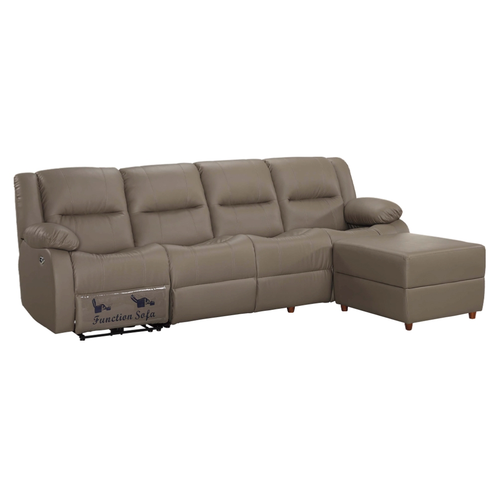 文創集 博里電動機能透氣皮革L型沙發椅組合(四人座＋椅凳)-270x164x95cm免組