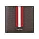 BALLY Trasai金屬LOGO紅白紅條紋設計牛皮8卡對折短夾(褐) product thumbnail 1