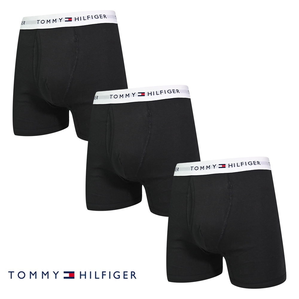 Tommy Hilfiger Cotton Classics 男內褲中長版棉質高彈性合身平口褲 Tommy四角褲 黑 黑 黑三入組 合身四角內褲 Yahoo奇摩購物中心