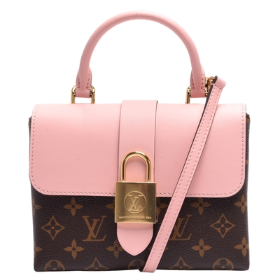 LV M44080經典LOCKY BB Monogram帆布牛皮飾邊磁釦手提/斜背包(玫瑰粉紅)