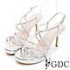 GDC-舞林女神交叉簍空細帶水鑽高跟涼鞋-銀色 product thumbnail 1