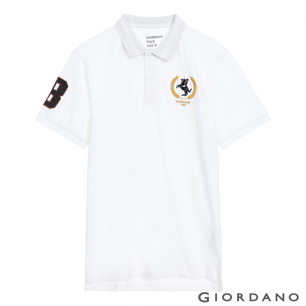GIORDANO 男裝拿破崙刺繡POLO衫 - 83 標誌白