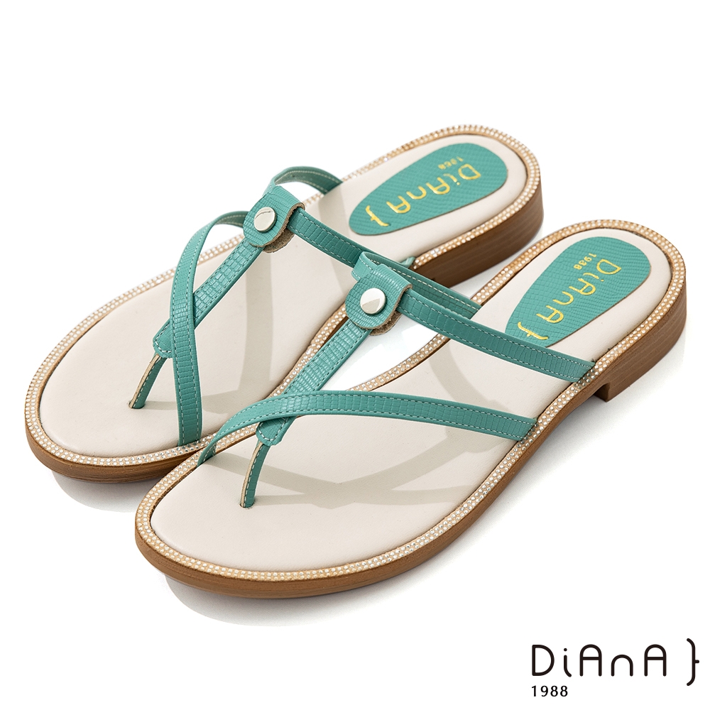 DIANA 2.5cm 質感壓紋羊皮幾何線條夾腳涼拖鞋-簡約優雅-綠