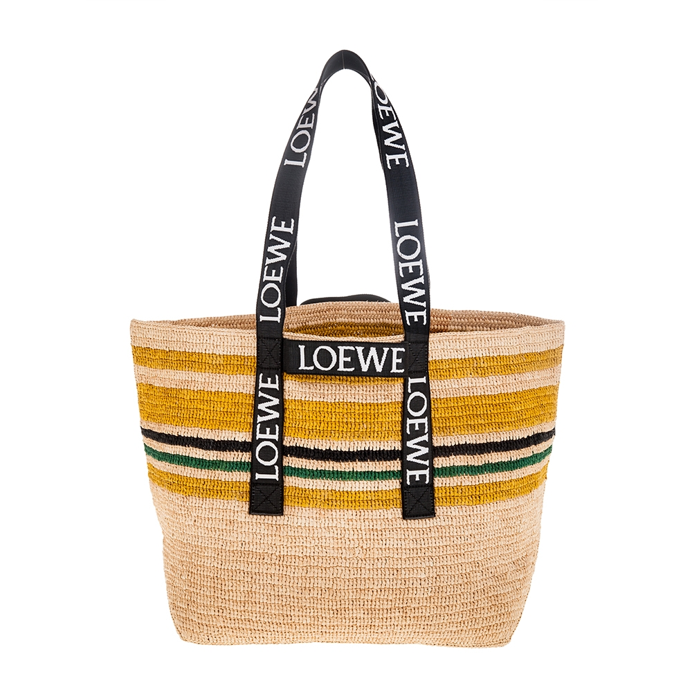 LOEWE 新款Fold Shopper 拉菲草LOEWE 織帶手提把折疊海灘購物袋