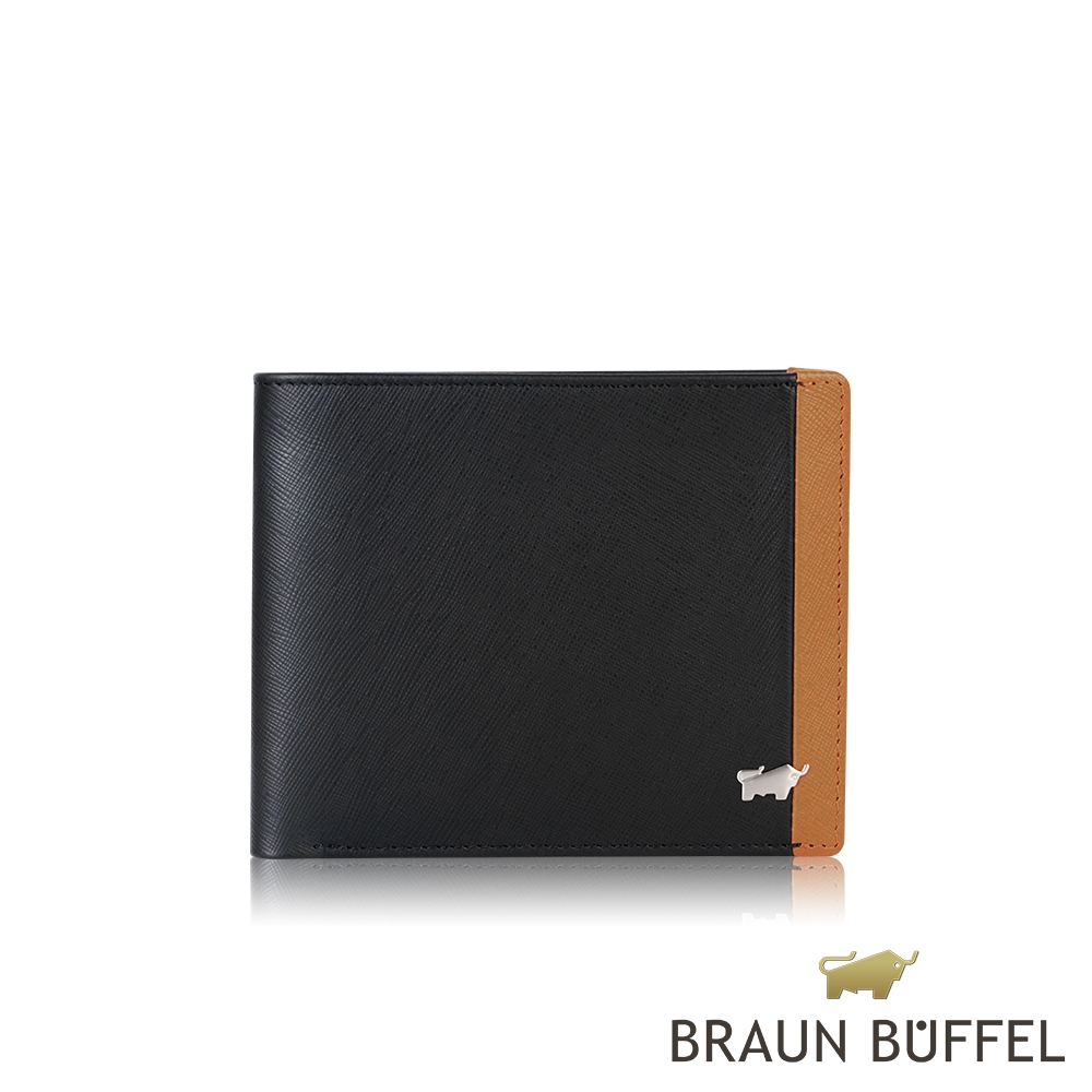 【BRAUN BUFFEL 德國小金牛】台灣總代理 泰德 4卡零錢袋皮夾-黑色/BF393-315-BK