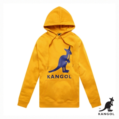 【KANGOL】Oversize大LOGO連帽上衣/帽T-女-黃