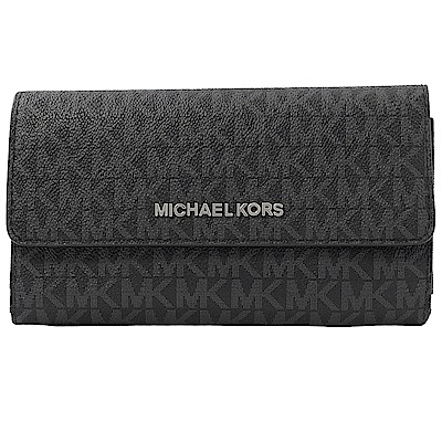 MICHAEL KORS JET SET經典PVC三折式小長夾(黑灰)