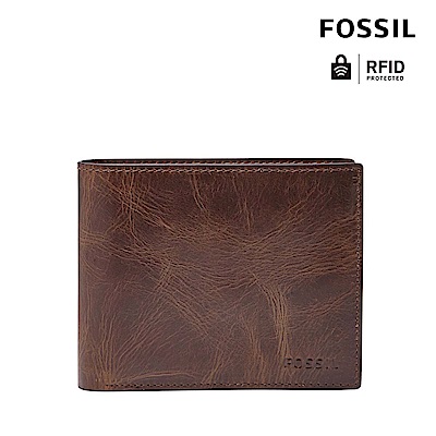 FOSSIL Derrick 真皮RFID 皮夾-深棕色 ML3687201 (禮盒組附鐵盒)