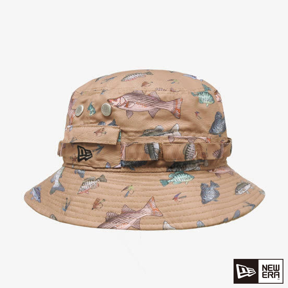 NEW ERA 探險帽 魚類 全花紋 卡其, S/M