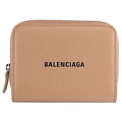 BALENCIAGA 巴黎世家 字母LOGO牛皮零錢短夾(淺咖)