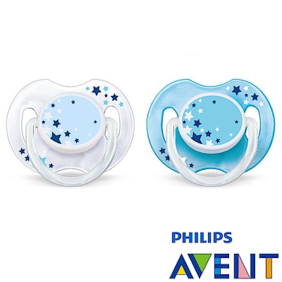 PHILIPS  AVENT  矽膠安撫奶嘴0~6M+夜光系列(雙入)-藍