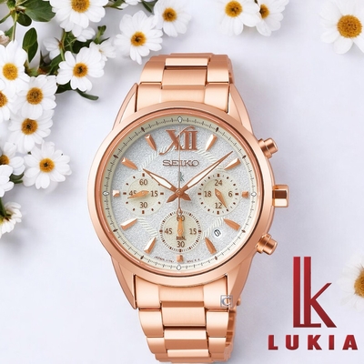 SEIKO 精工錶 LUKIA 太陽能錶 計時腕錶 女錶 玫瑰金色 指針錶-V175-0EW0K/SSC826J1_SK043