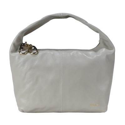 FURLA GINGER 燙金LOGO皮革HOBO手提包-灰