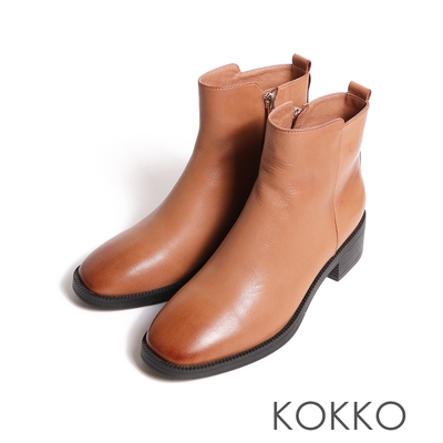 KOKKO低調個性方頭拉鍊低跟短靴棕色