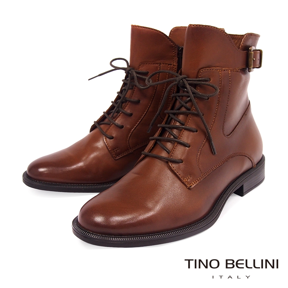 Tino Bellini 歐洲進口側釦飾繫帶拉鍊短靴-棕