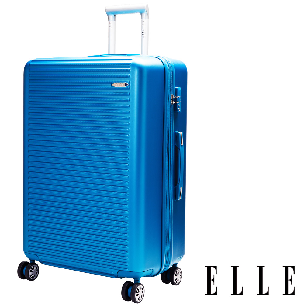 福利品 ELLE 裸鑽刻紋系列-28吋經典橫條紋ABS霧面防刮行李箱-海藍色