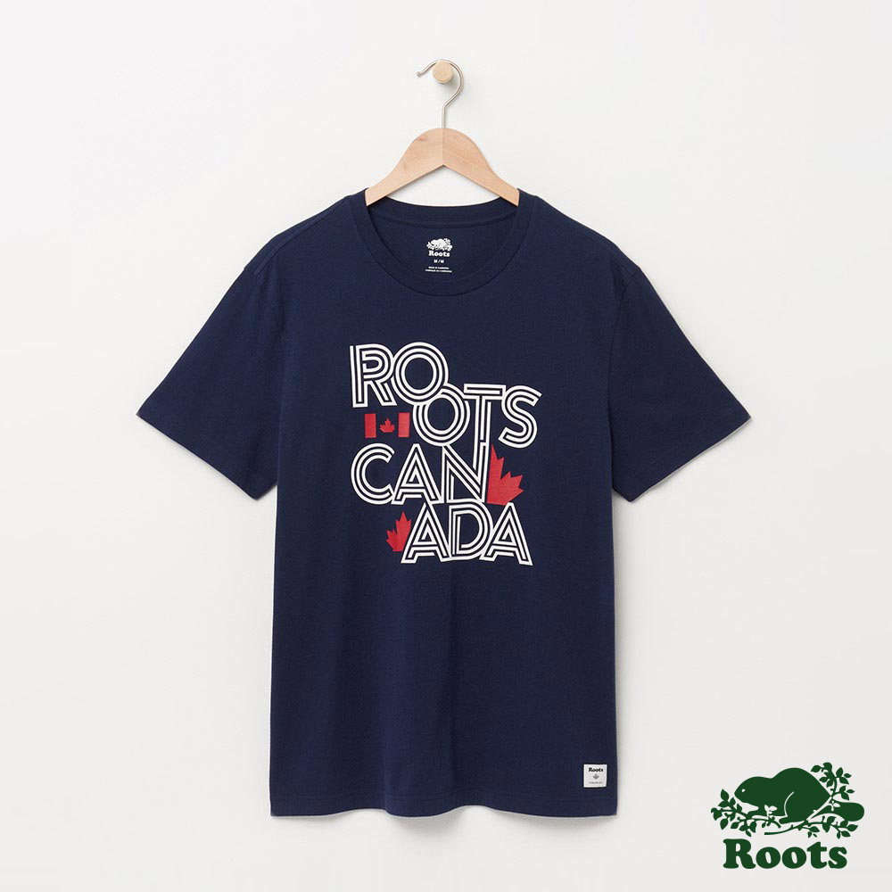 Roots 男裝-拼字短袖T恤-藍色