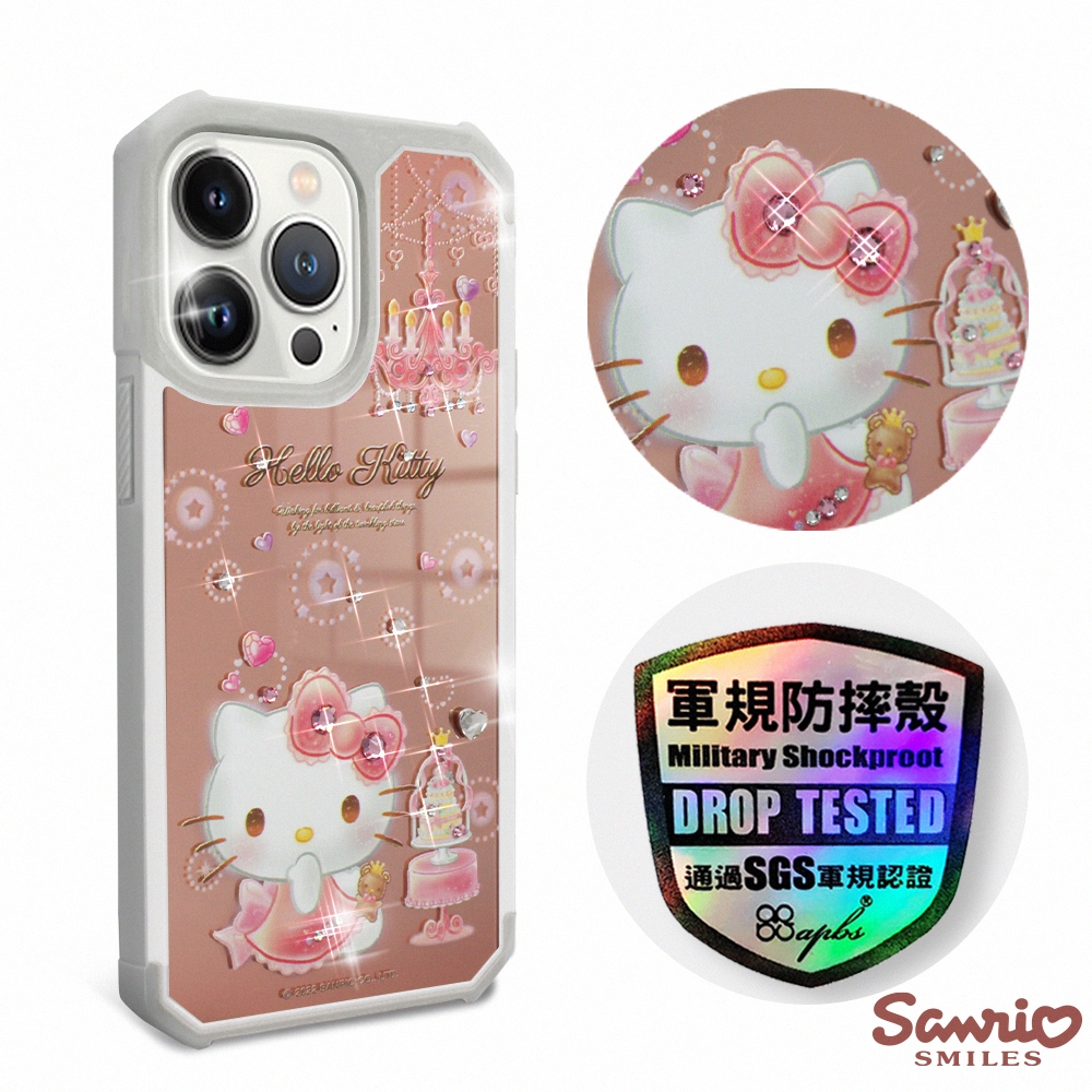 三麗鷗 Kitty iPhone 13 Pro 6.1吋軍規防摔鏡面水晶彩鑽手機殼-燭光凱蒂