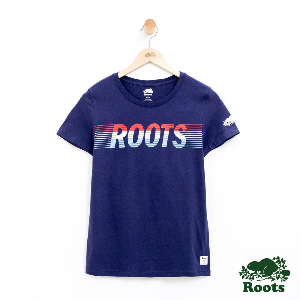 女裝Roots彩色線條短袖T恤-藍