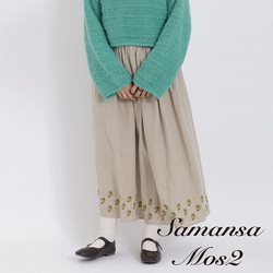 Samansa Mos2 Makabe Alice聯名款-棉麻花卉刺繡下擺設計長裙