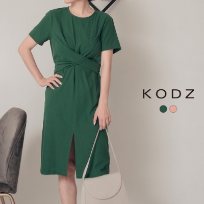 東京著衣-KODZ 都會女性扭結設計前開岔洋裝-S.M.L(共兩色)