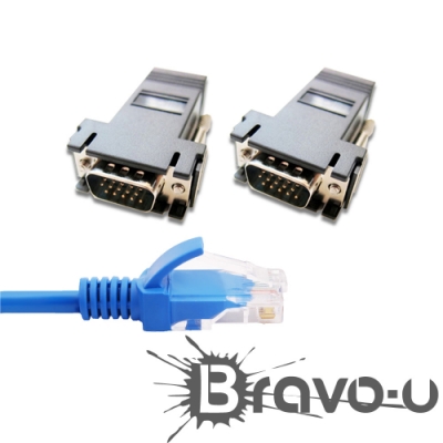 Bravo-u Cat6超高速網路線10米/VGA轉RJ45訊號延長器套組