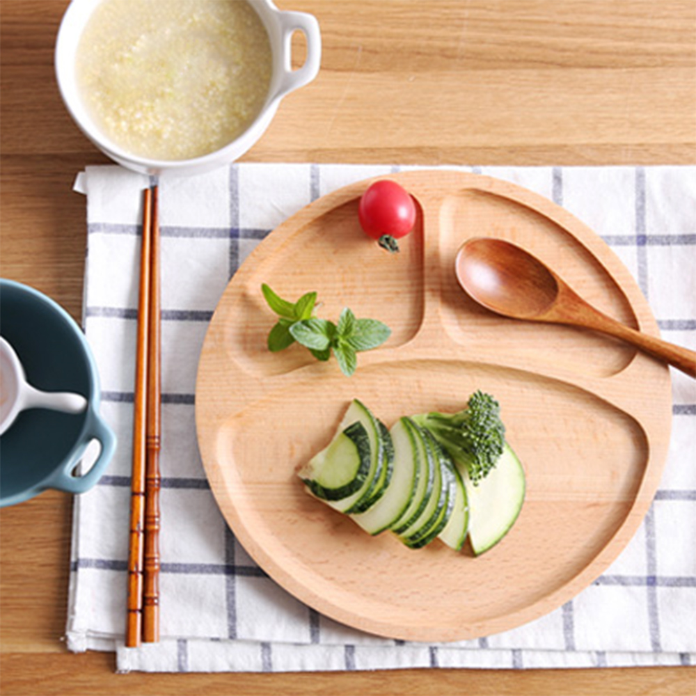 Homely Zakka 木趣食光日系木質圓型分隔餐盤