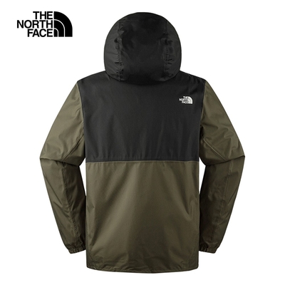 【The North Face 官方旗艦】北面男款黑綠拼接防水透氣連帽衝鋒衣 