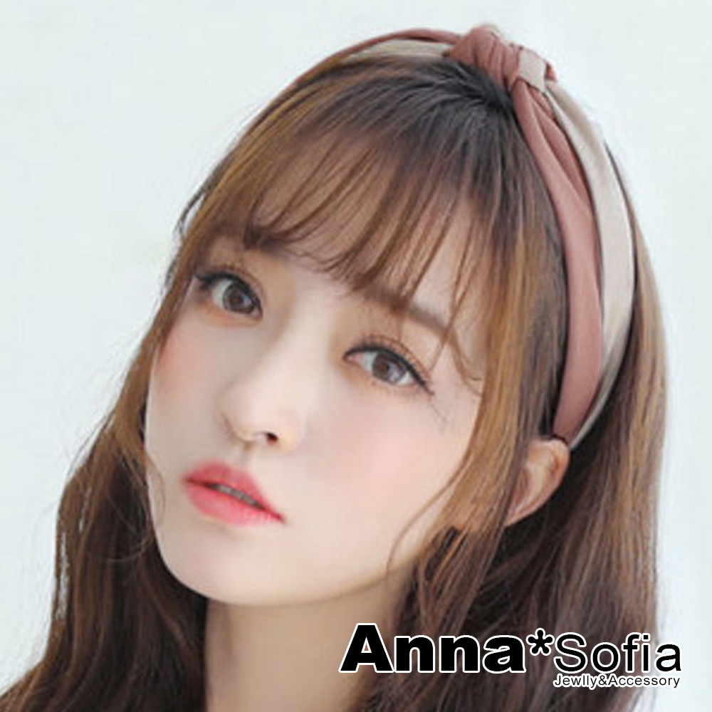 AnnaSofia 雙色交叉轉璇結 韓式寬髮箍(豆沙紅色)