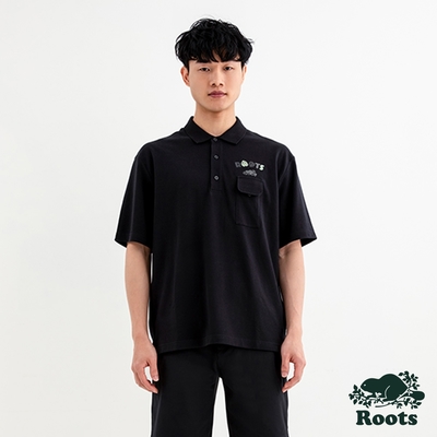 Roots 男裝- NATURE BEAVER短袖POLO衫-黑色