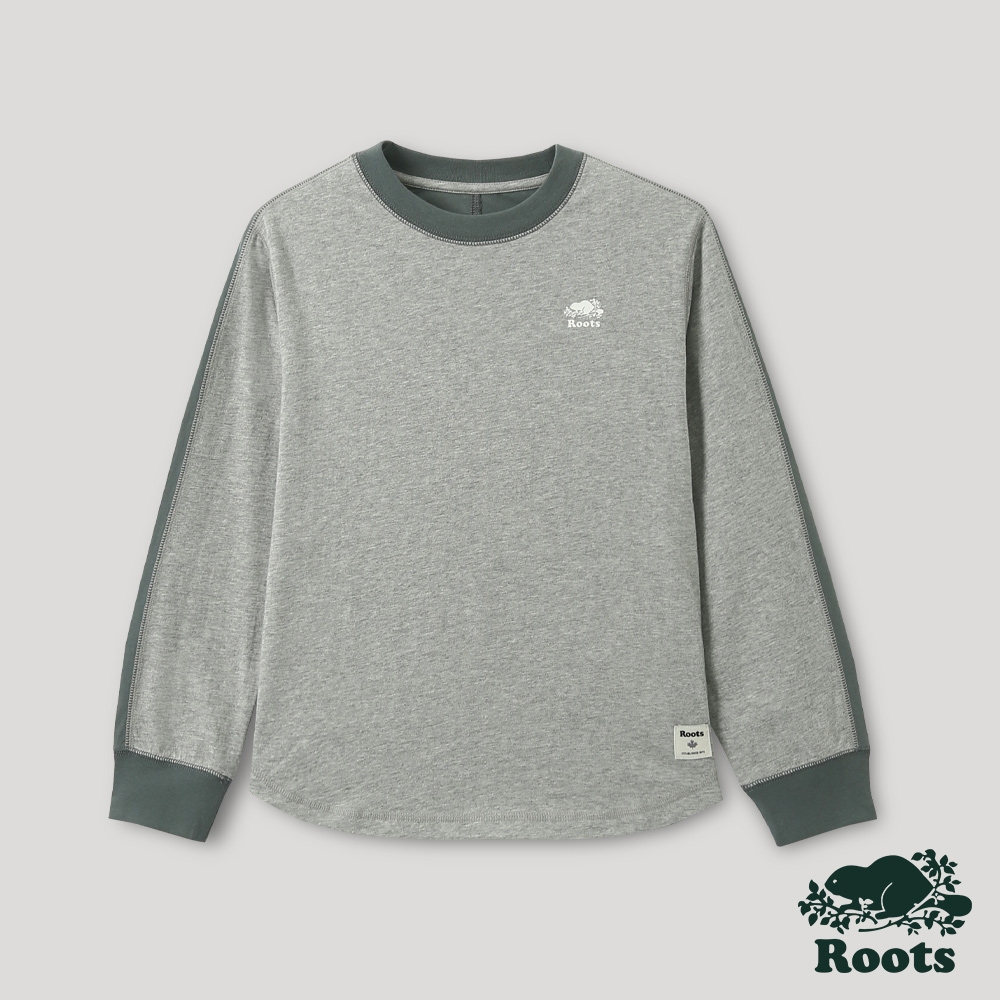 Roots大童-城市悠遊系列 撞色拼接長袖T恤-灰色