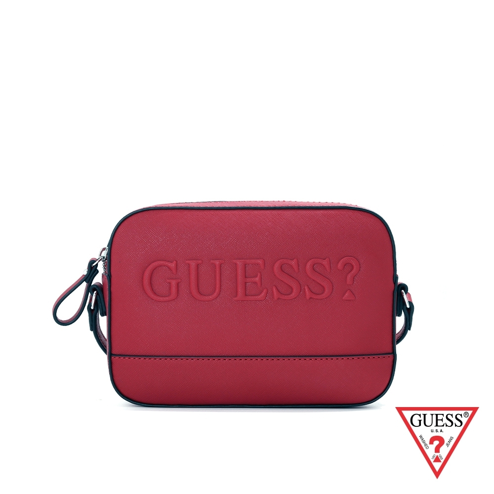 GUESS-女包-簡約素面LOGO壓紋小方包-紅 原價2290