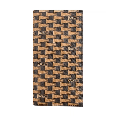 BALLY Pennant系列三角旗圖案印花塗層皮革直立長夾(棕x褐)