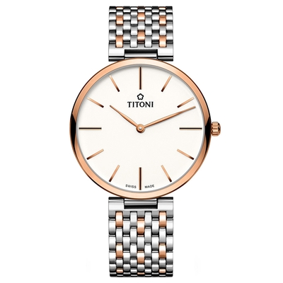 TITONI 梅花錶 纖薄系列 簡約玫瑰金石英腕錶 37mm / TQ52718SRG-606