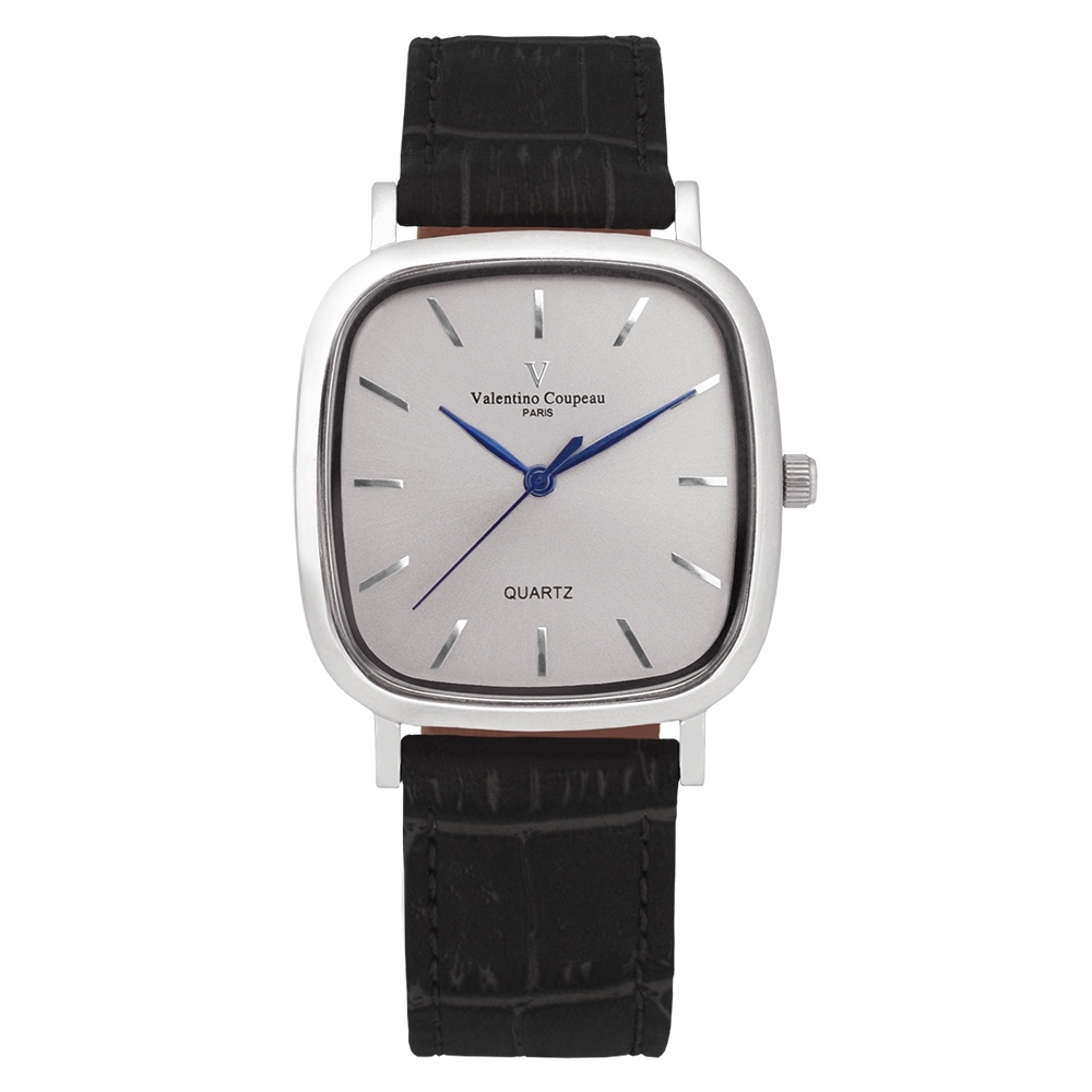 Valentino Coupeau 范倫鐵諾 古柏 經典方型腕錶35mm(銀殼/銀面/黑帶)