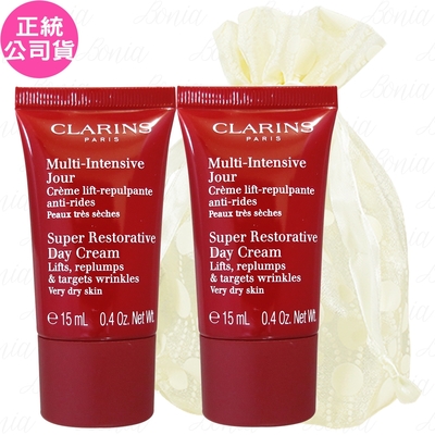 CLARINS 克蘭詩極緻活齡撫紋日霜(中乾性膚質)(15ml)*2旅行袋組(公司貨